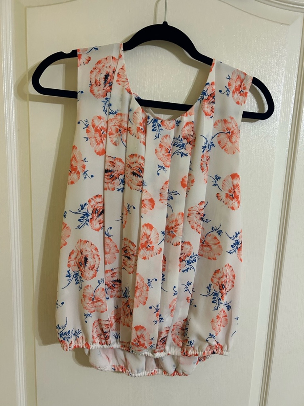Meadow Rue Coral Floral Pleated Camisole on Cream